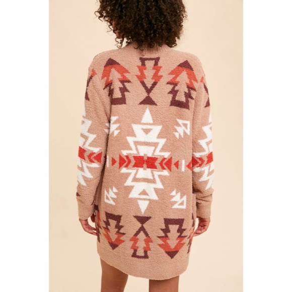 SOLD OUT Sand Multi Color Aztec Tribal Fuzzy Soft Knit Cardigan Sweater - Picture 9 of 11